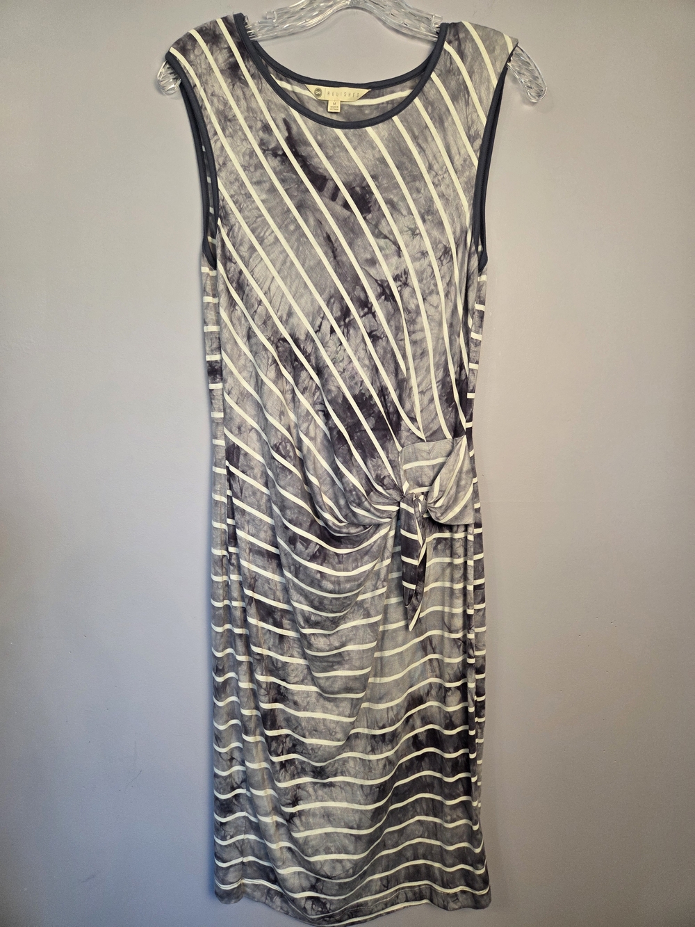 Relished Sleeveless Striped Midi Dress Grey White Tie Dye  Medium EUC Casual
